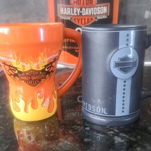 Harley-Davidson Orange Flame Ceramic Mug with Black Logo Accent